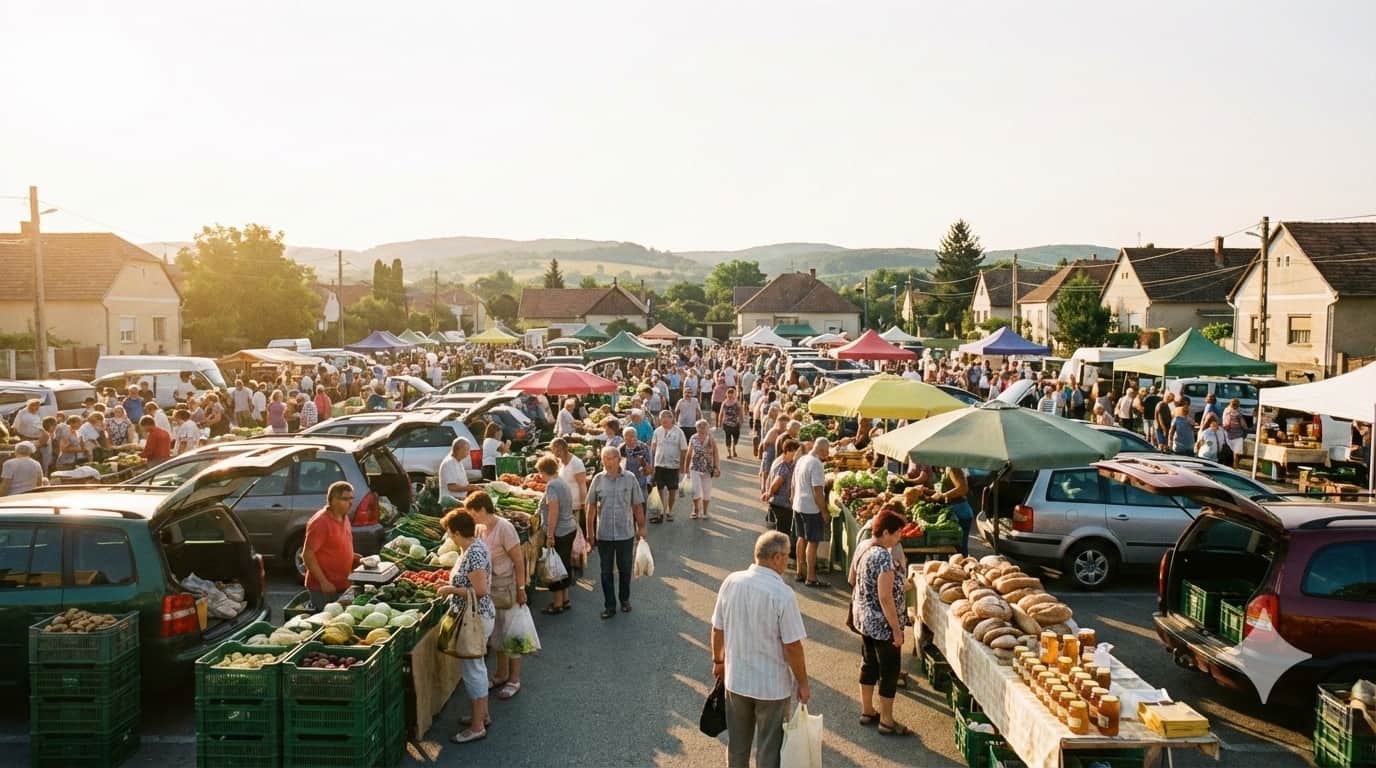 Fresh farmers market with vegetables and fruits
